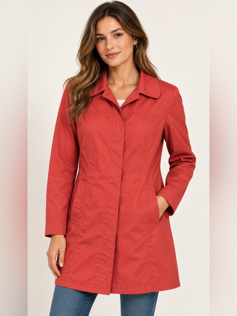 Eddie Bauer Women’s Medium Coral Red Lightweight Trench Coat Jacket